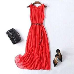 NWT Silk Sleeveless Dress Red For Vacation One Size Honeymoon $209 SK1